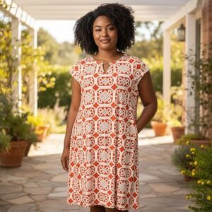 Tiana B Womens Dress Plus 20W Ivory Orange Geometric Jersey Knit Shift Classic